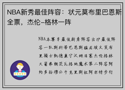 NBA新秀最佳阵容：状元莫布里巴恩斯全票，杰伦-格林一阵