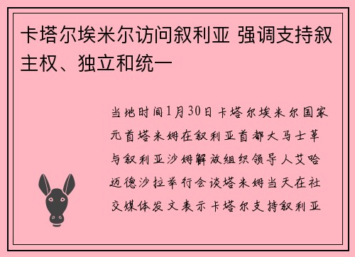 卡塔尔埃米尔访问叙利亚 强调支持叙主权、独立和统一